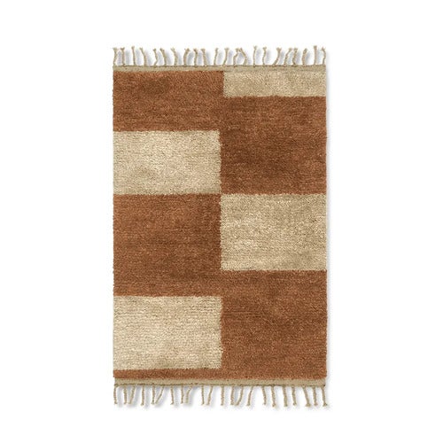 Mara Handknuten Matta 120x80 cm Dk Brick/Off-W