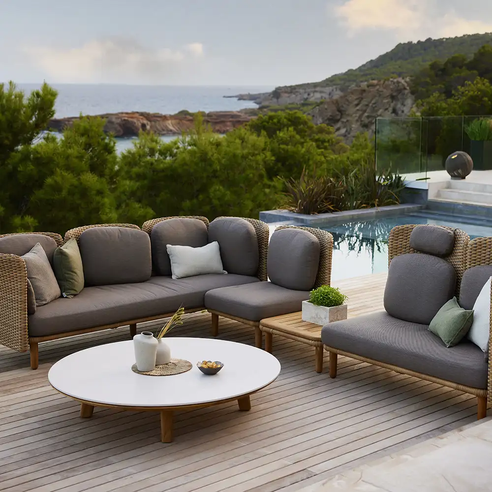 Arch hörnsoffa m/låga+höga ryggstöd