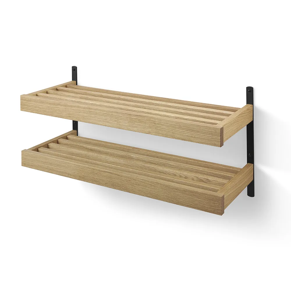 Nadja Skohylla 80 cm 2 plan väggmonterad Lackad Ek/Mattsvart stål