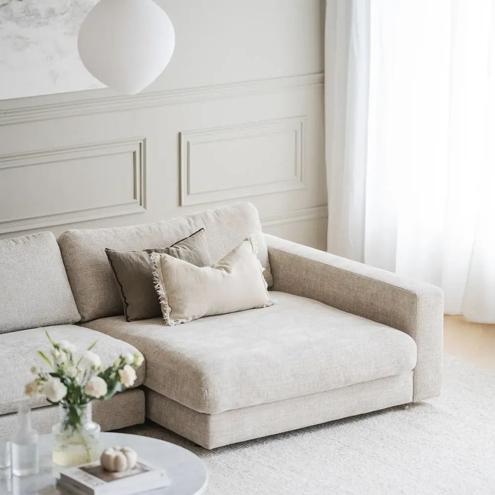 Duncan schäslong höger tyg Robin ljusgrå