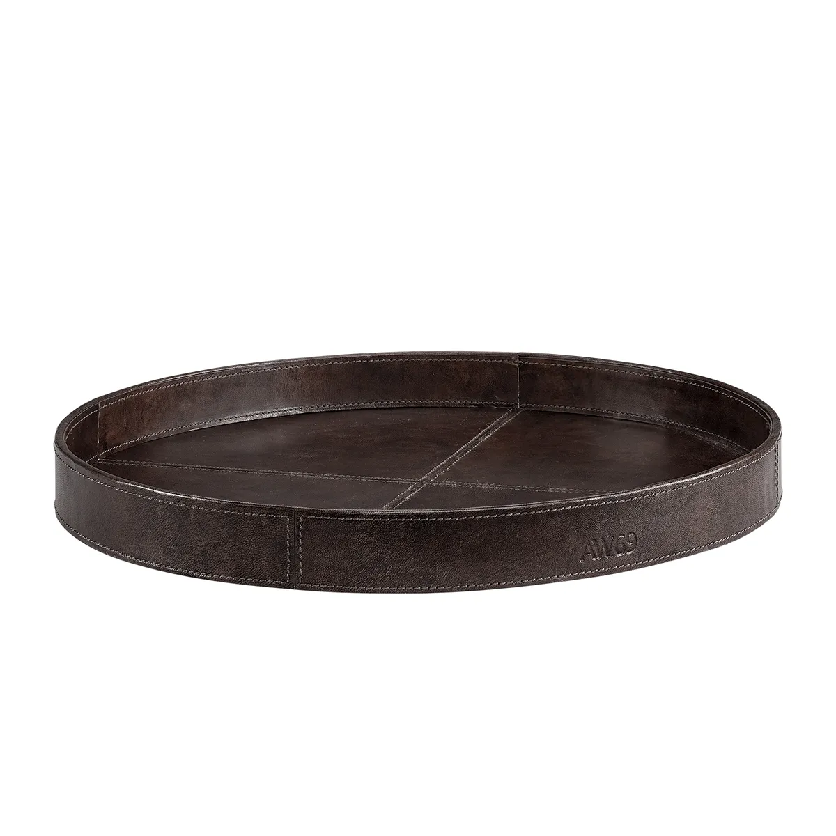 Rund bricka i läder Mendoza Deep brown