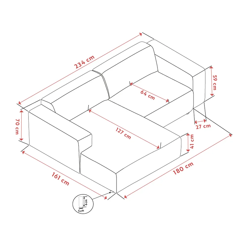 Willard soffa 3-sits soffa med schäslong vänster tyg Brenda beige