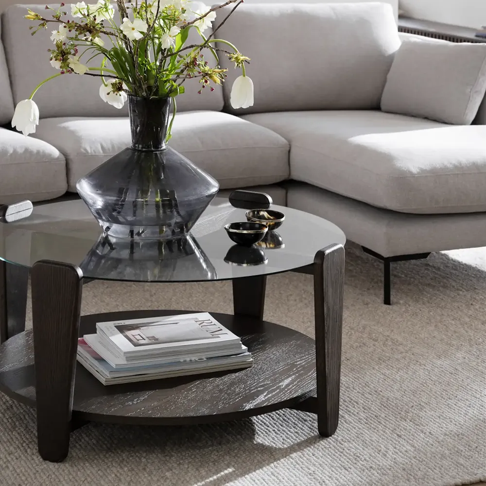 Arran soffbord Ø93 brun ek/glas