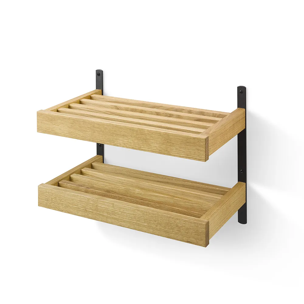 Nadja Skohylla 50 cm 2 plan väggmonterad Lackad Ek/Mattsvart stål