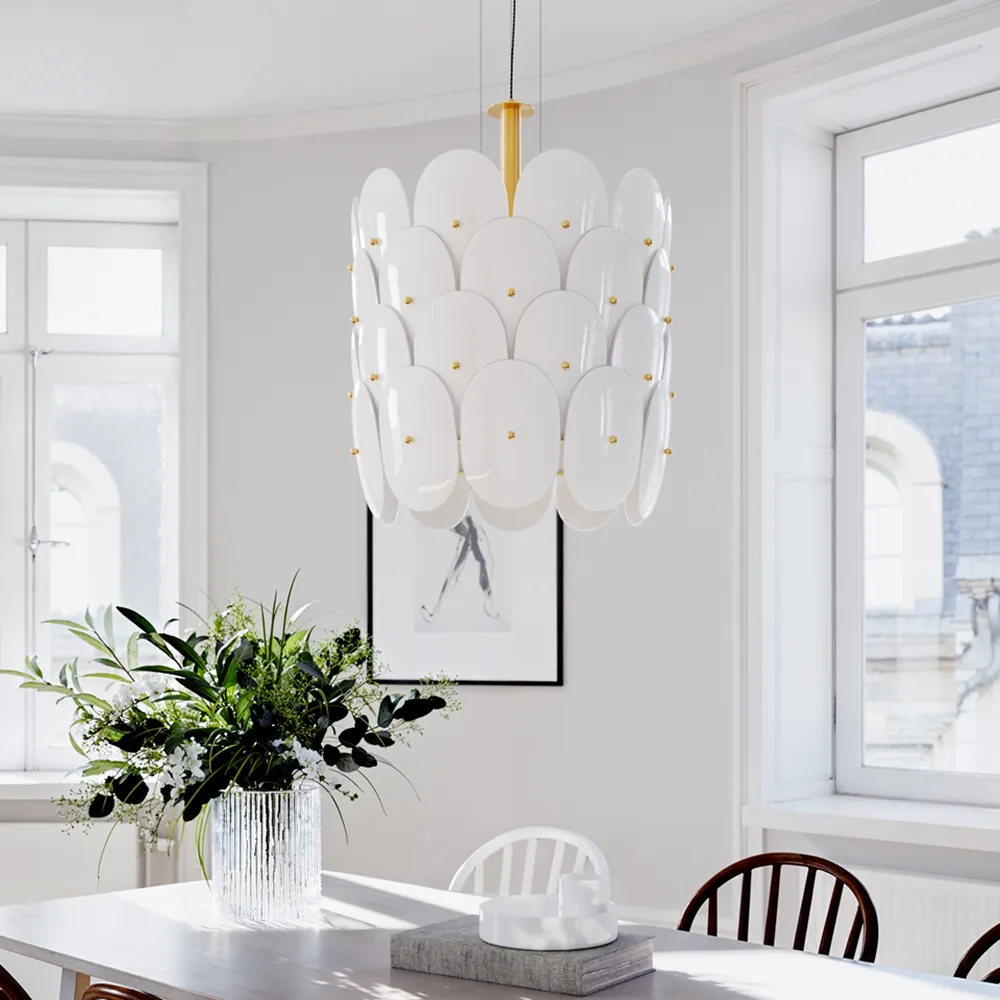 Omlott taklampa Ø50cm mässing/vit