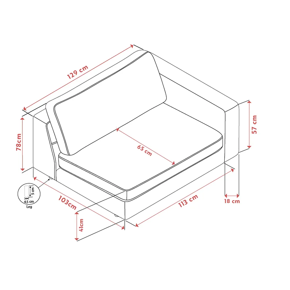 Duncan 1,5-sits armstöd höger tyg Robin ljusgrå