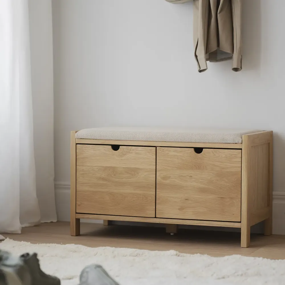 Hillmond förvaringsbänk 80 cm ek/beige tyg