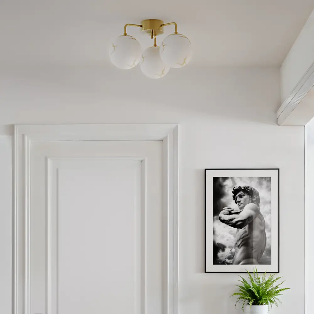 Bellagio plafond 3-lampor mässing/vit