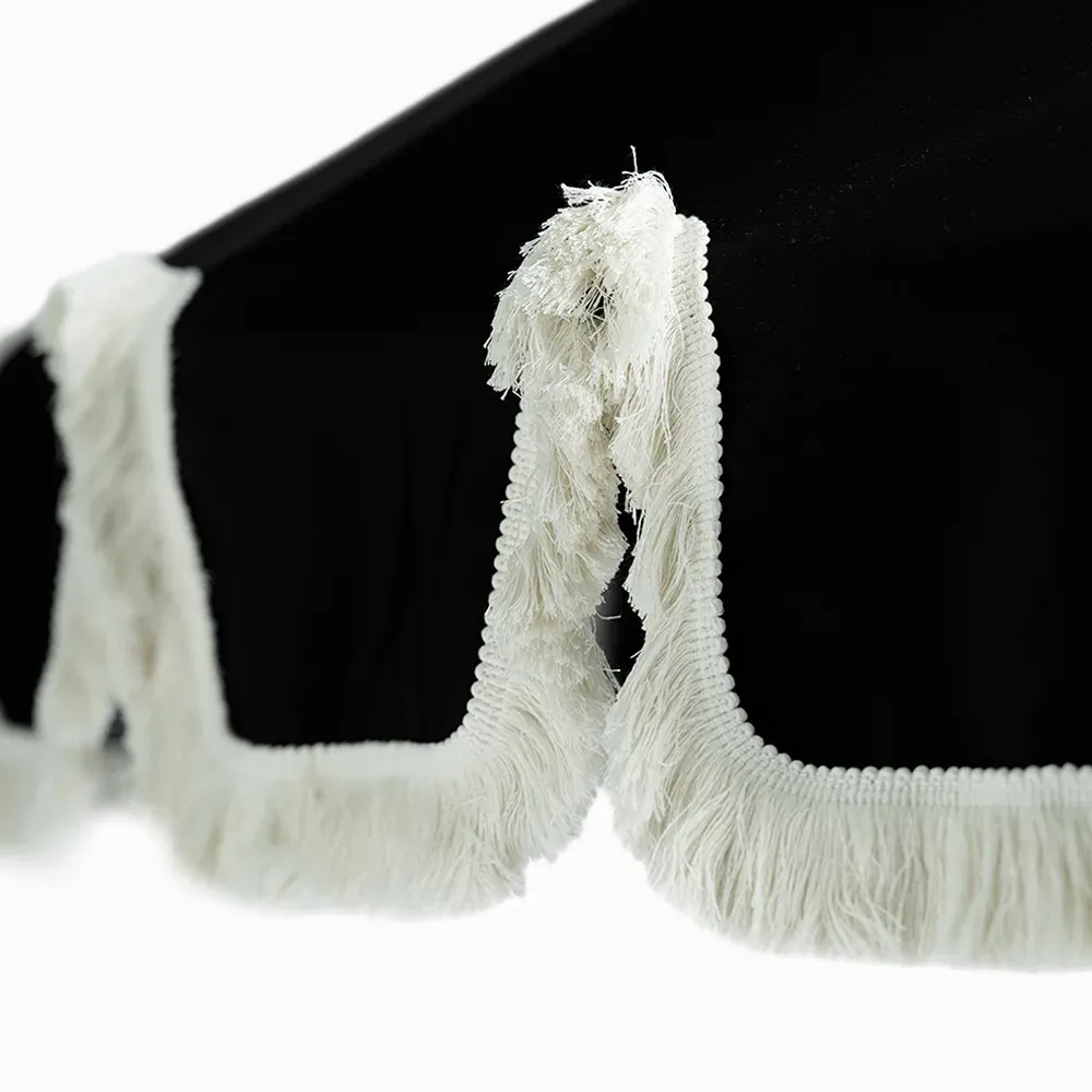 Parasoll med fransar Ø240 cm Svart