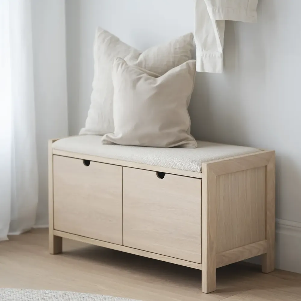 Hillmond förvaringsbänk 80 cm vitpigmenterad ek/beige tyg