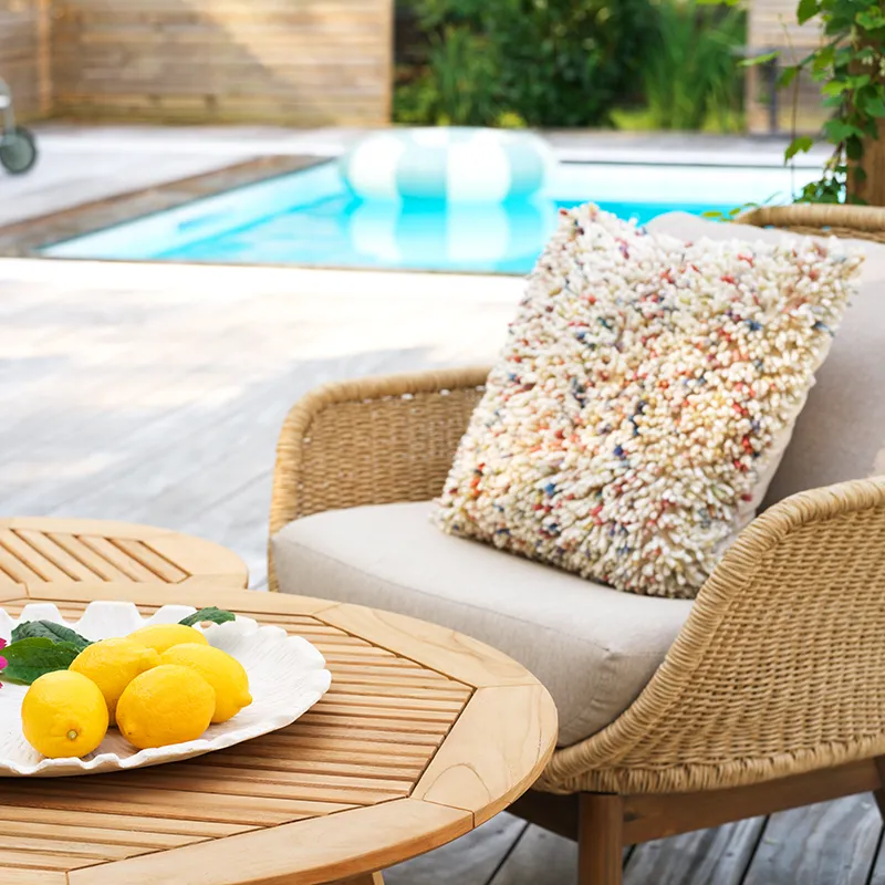 Lily fåtölj  Twist straw / Plush wheat / teak