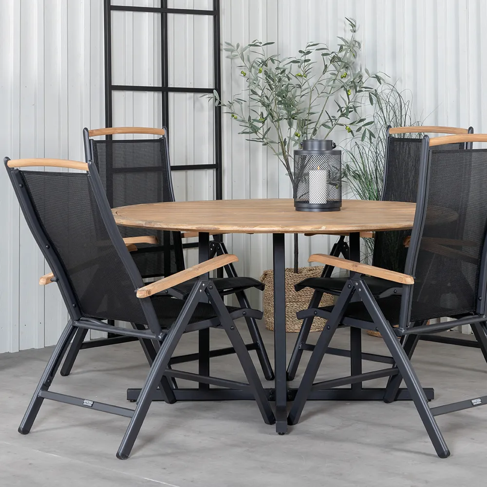 Panama Positionsstol Svart/Teak 2-pack