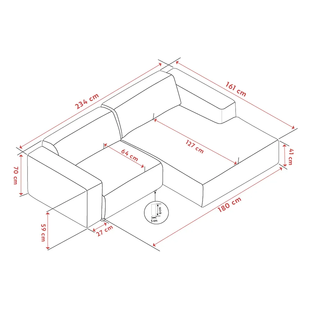 Willard soffa 3-sits soffa med schäslong höger tyg Alice ljusbeige