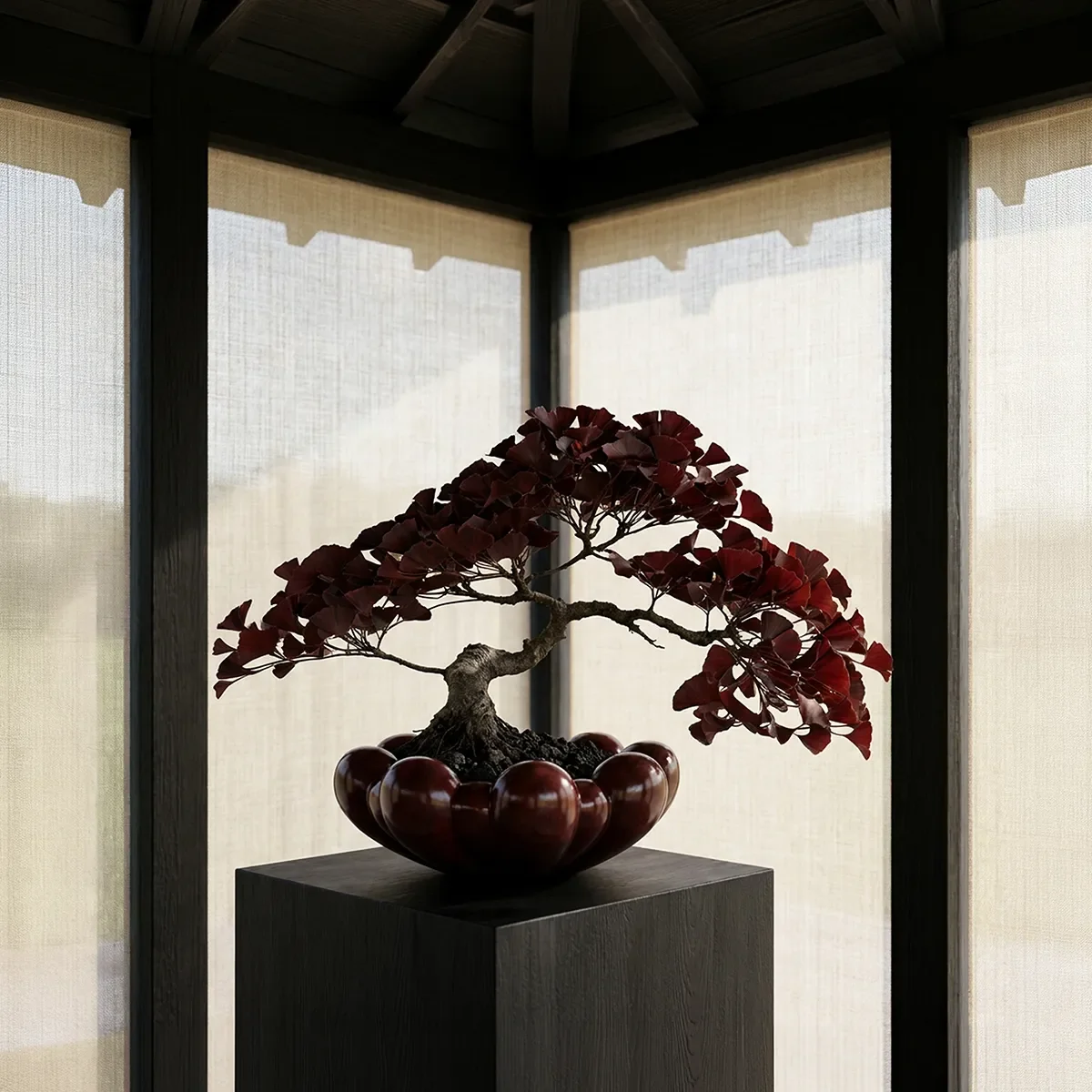 Handgjord Dekorationsskål Bloom Maroon Ø 44 cm