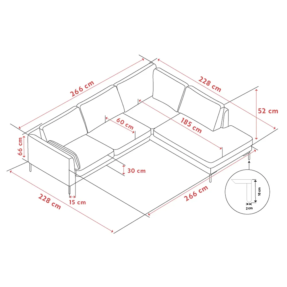 Corwin hörnsoffa 2,5+2,5-sits öppet avslut höger tyg Rita ljusbeige