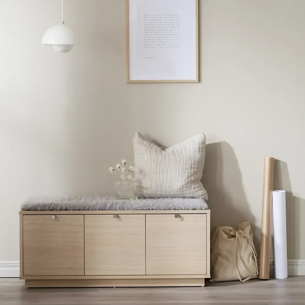 Confetti förvaringsbänk vitpigmenterad ek/fårskinnslook