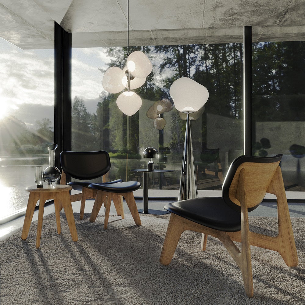 Slab loungestol natur svart läder 