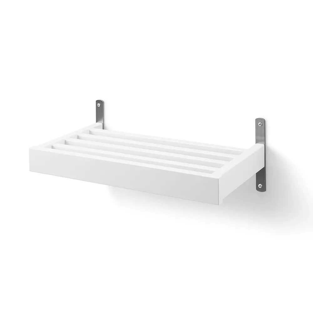Nadja Skohylla 50 cm väggmonterad Vitlackad Björk/Slipat stål 