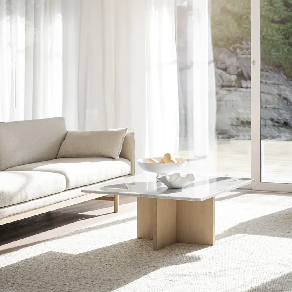 Brooksville soffbord 90x90 cm vit marmor/vitpigment ek