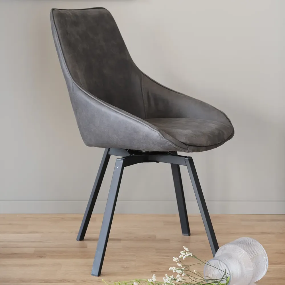 Alison stol mörkgrå microfiber/svarta metallben