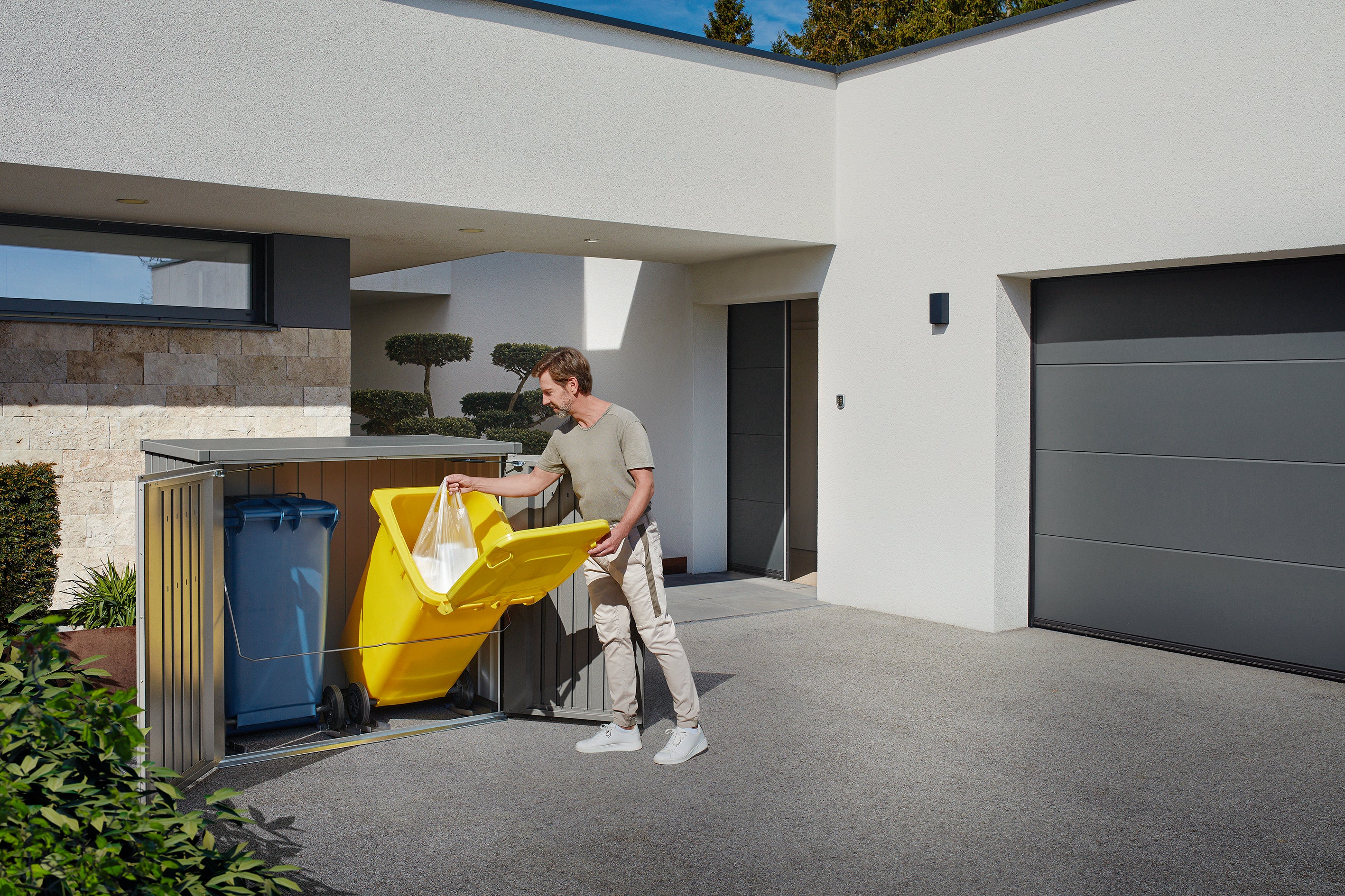 Wheelie bin box Alex Duo metallic quartz grey