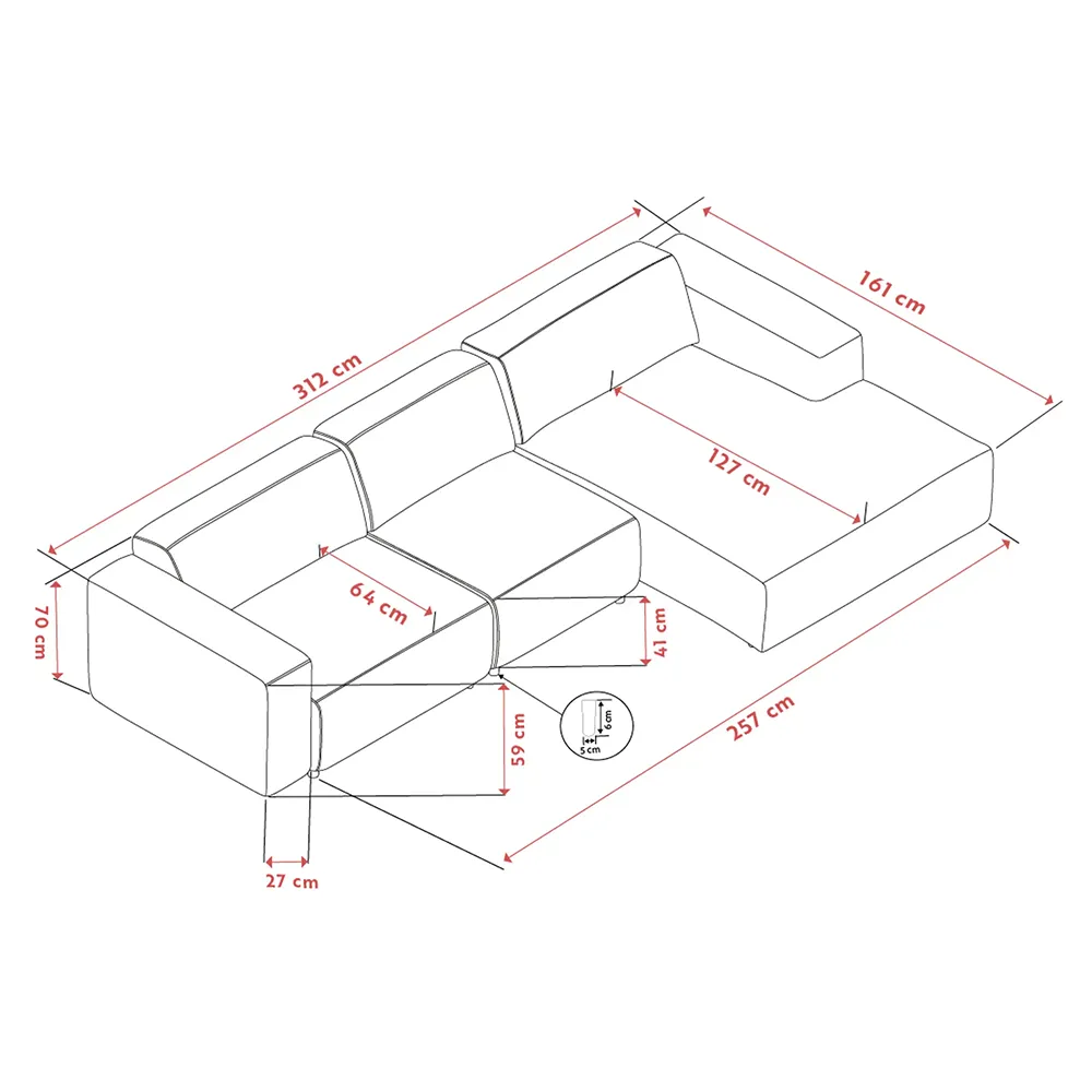 Willard soffa 4-sits soffa med schäslong höger tyg Alice ljusbeige