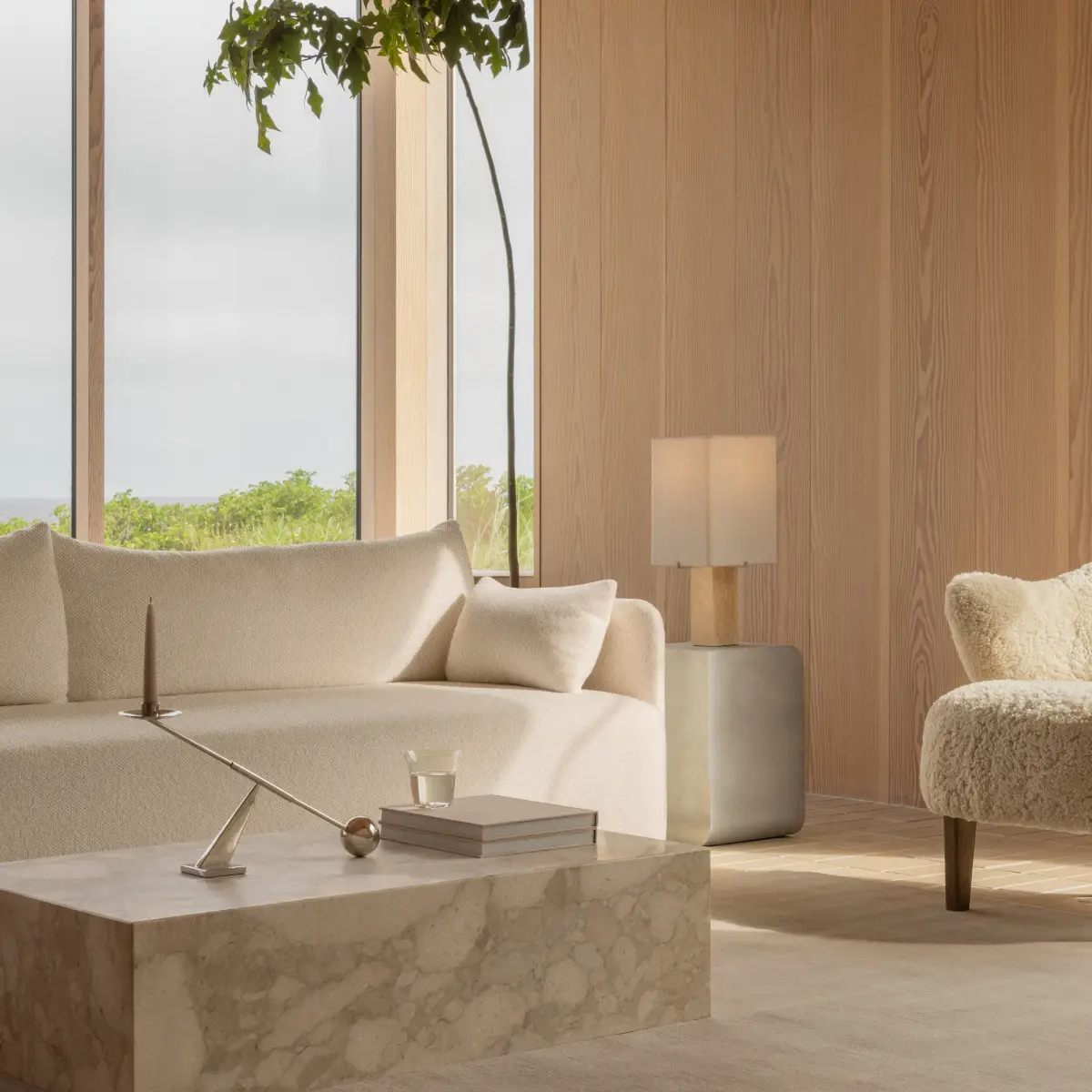 Nonna Bordslampa Travertine Sand/Textile Sand- H49 cm