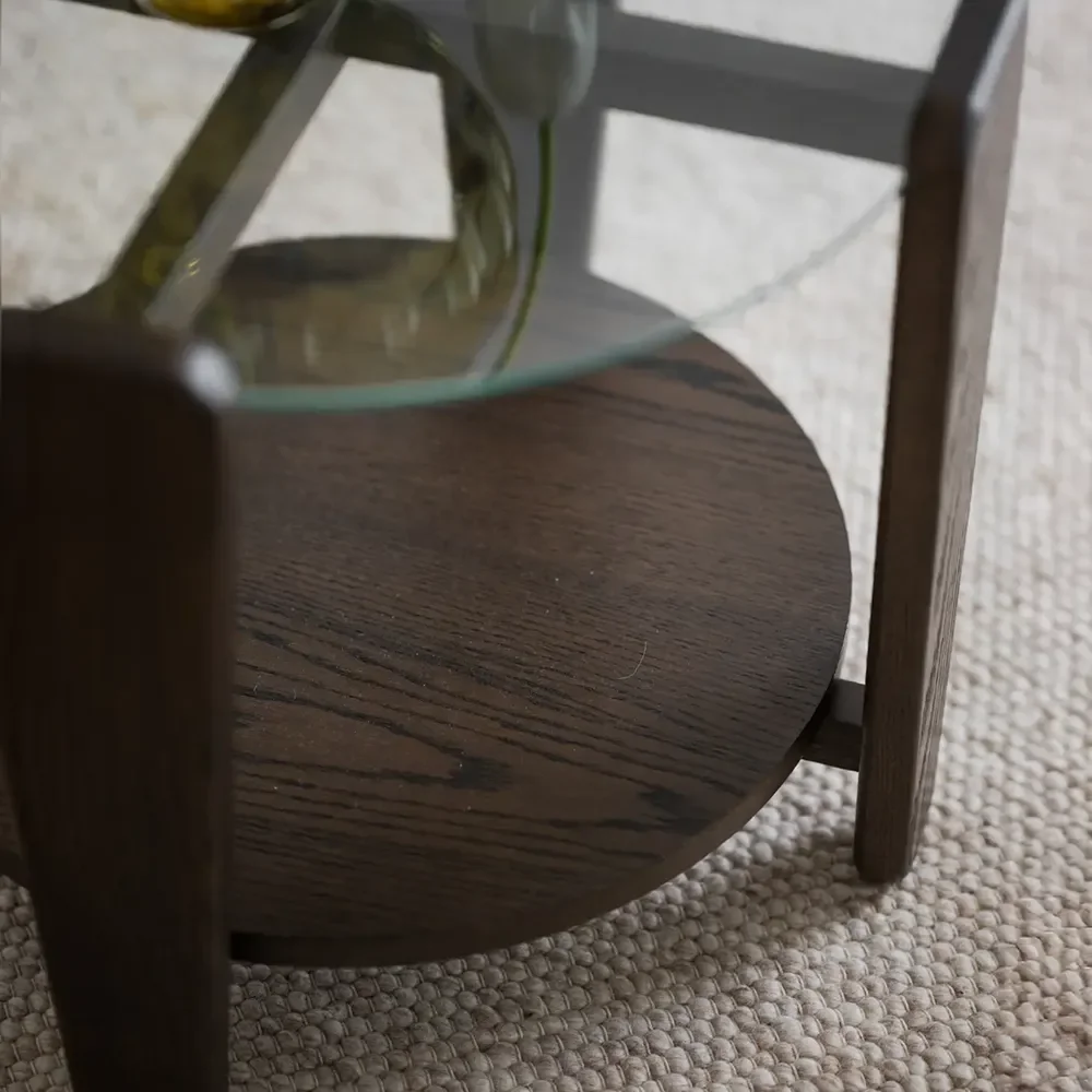 Arran soffbord Ø52 brun ek/glas