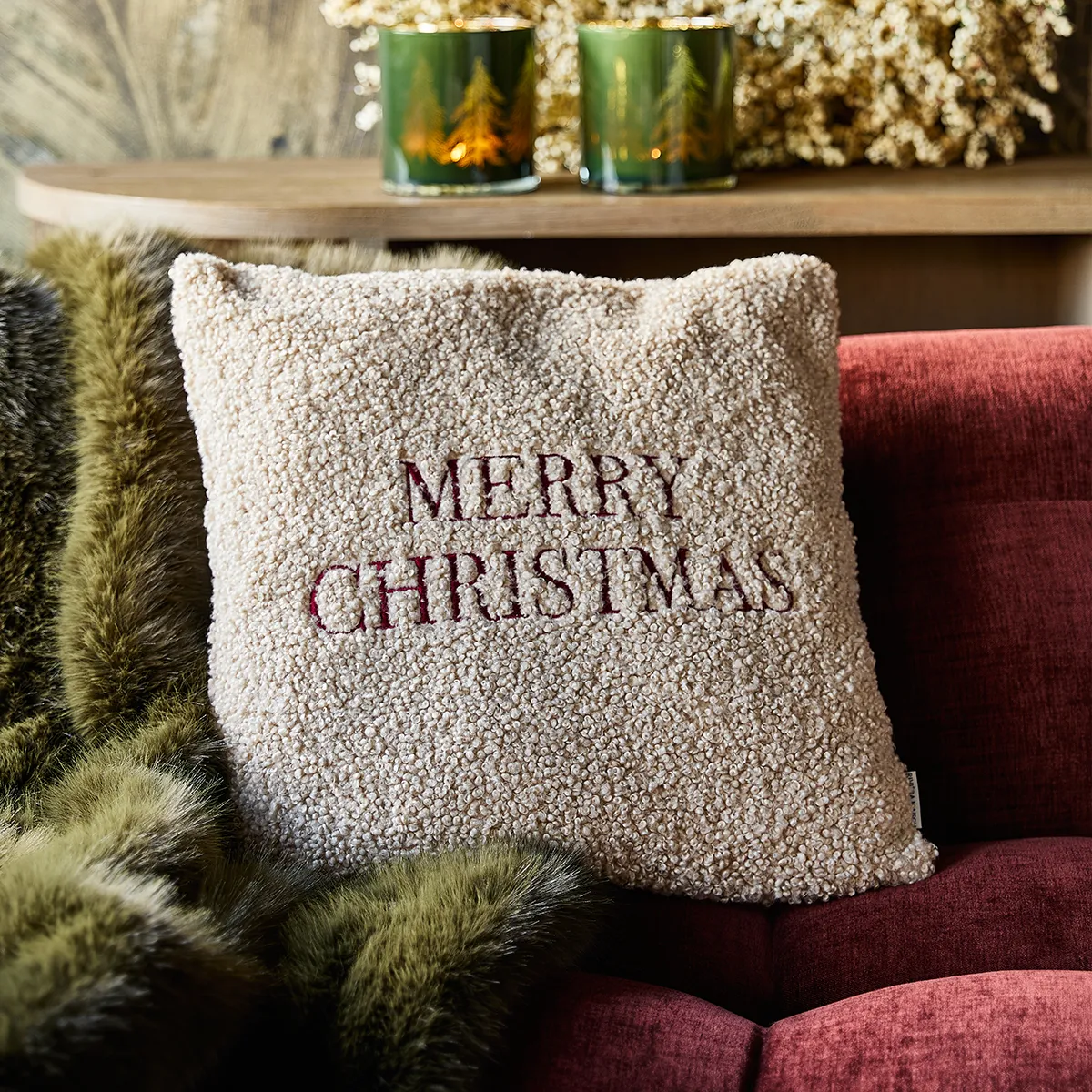 Kuddfodral Merry Christmas Beige 50x50 cm