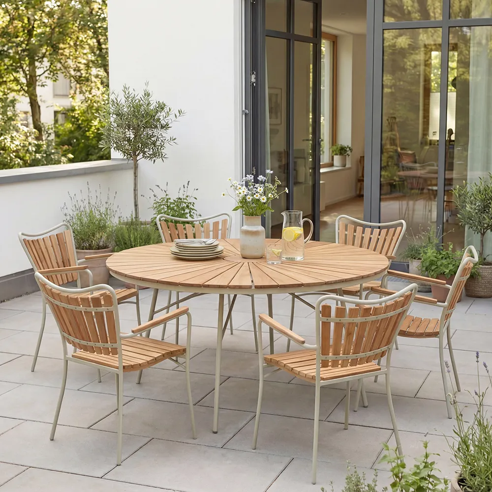 Ellen matbord 150 cm Sandy grey / teak