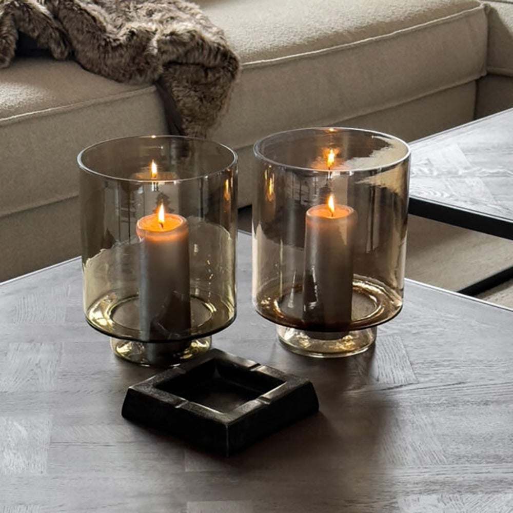 Reef ljuslykta i glas Ø20 cm-Smoke Brown