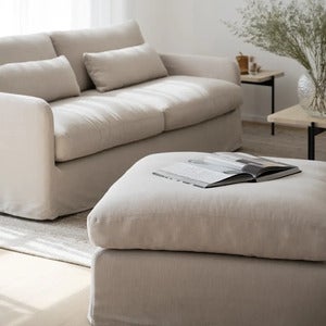 Peyton fotpall tyg Ursula beige