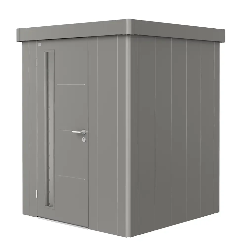 Trädgårdsskjul Neo 1A med Standarddörr, metallic kvarts-grå