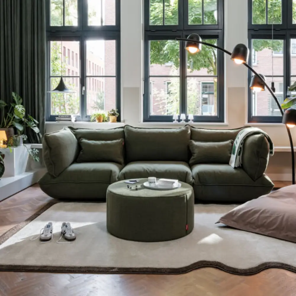 sumo soffa hörndel boucle recycled leaf green