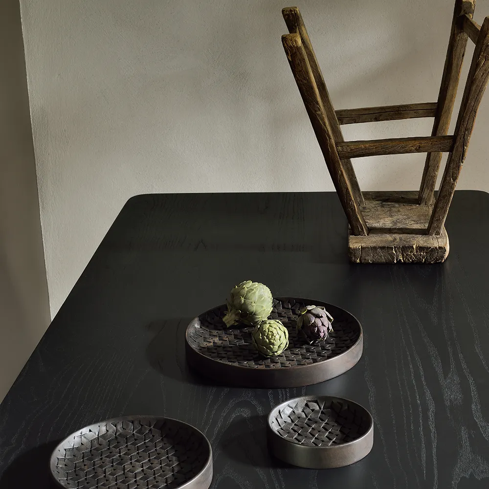 Tampa bricka mörkbrun mahogny-Set om 3