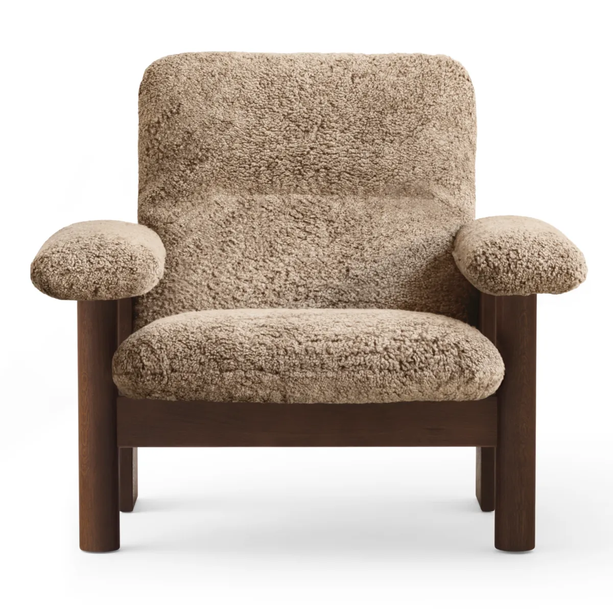 Brasilia loungestol hög rygg, valnöt, Sheepskin Nevotex Sahara