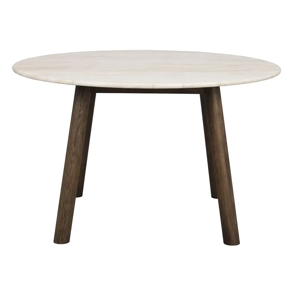 Taransay matbord Ø125 cm beige travertin/brun ek