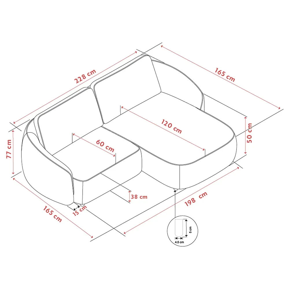 Norris soffa 3-sits soffa med schäslong höger tyg Anna ljusbeige