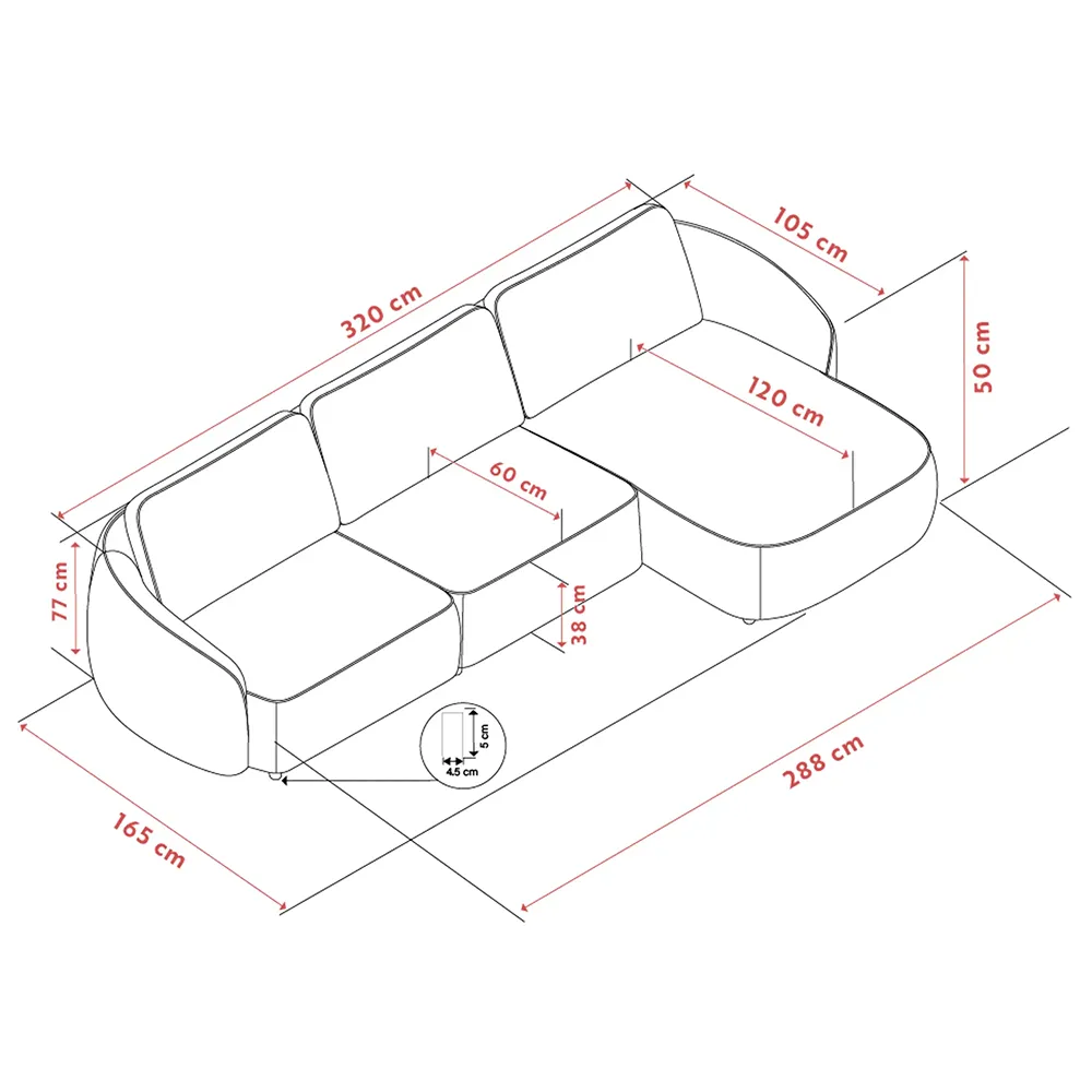 Norris soffa 4-sits soffa med schäslong höger tyg Anna ljusbeige