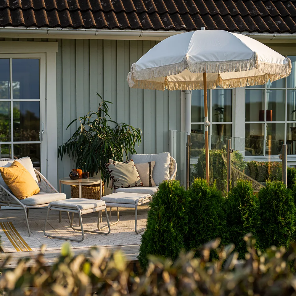  Parasoll med fransar Ø200 cm Beige