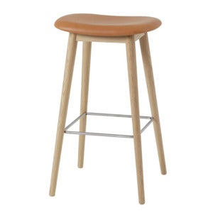 Fiber barpall hög Wood Base - 75 cm - Refine Leather Cognac Oak