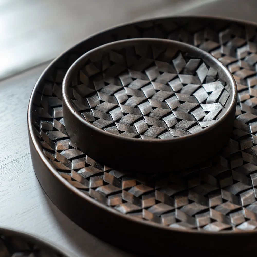 Tampa bricka mörkbrun mahogny-Set om 3