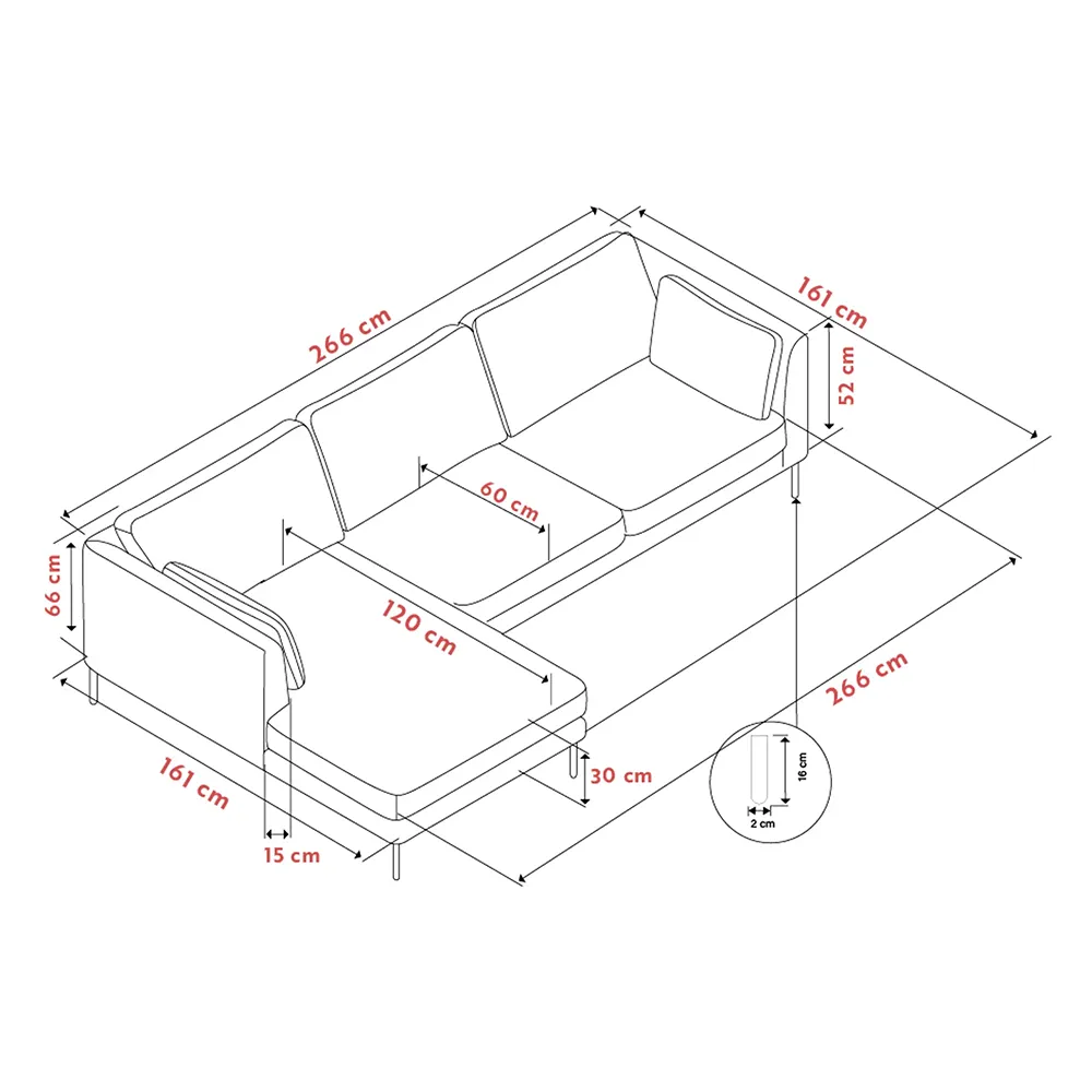 Corwin soffa 3,5-sits soffa med schäslong vänster tyg Rita ljusbeige