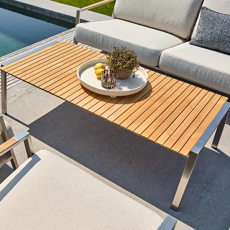 Naos soffbord 75x140 cm teak/rostfritt stål