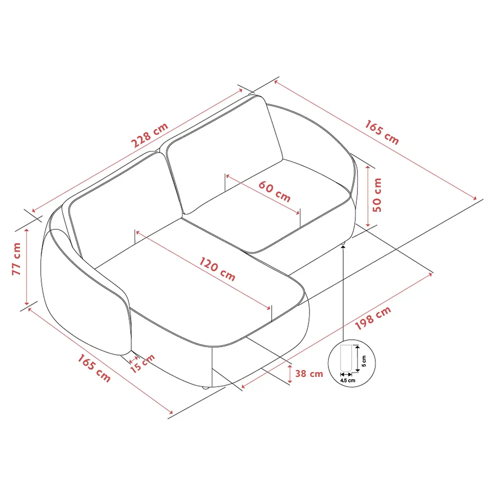Norris soffa 3-sits soffa med schäslong vänster tyg Anna ljusbeige