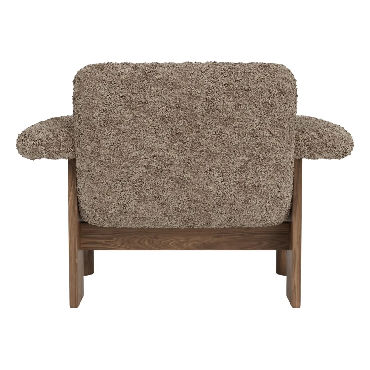Brasilia loungestol helklädd låg rygg fyrbent underrede massiv valnöt Sheepskin Nevotex Sahara