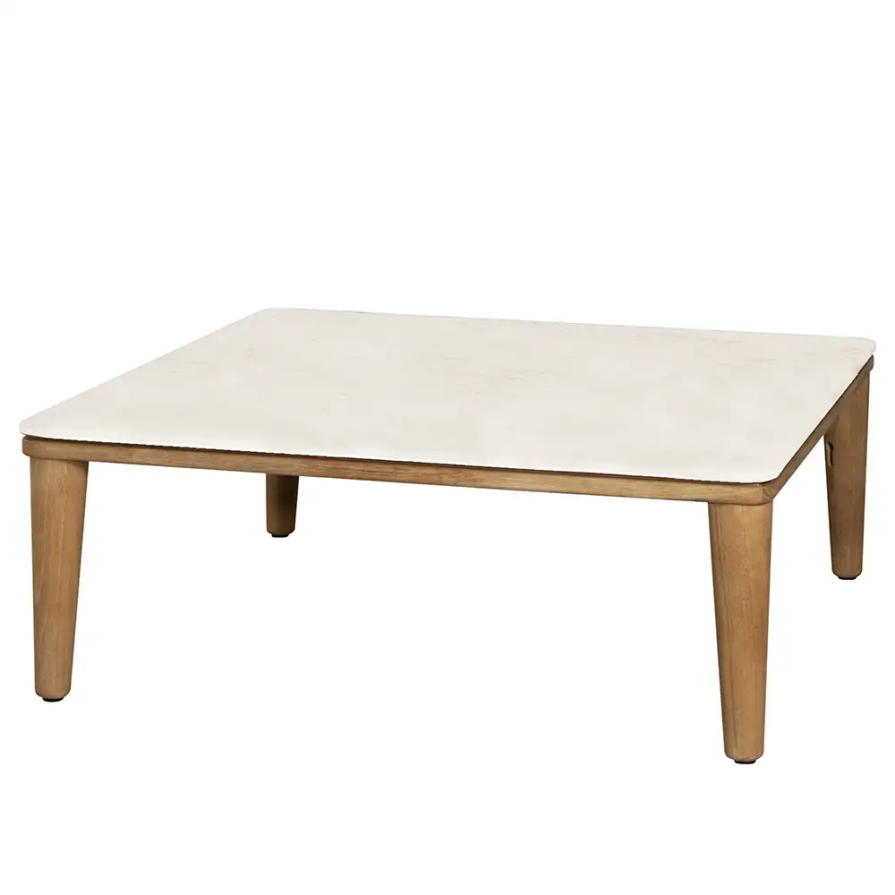 Bordsskiva 85 x 85 cm Rundade hörn Travertine look, keramik