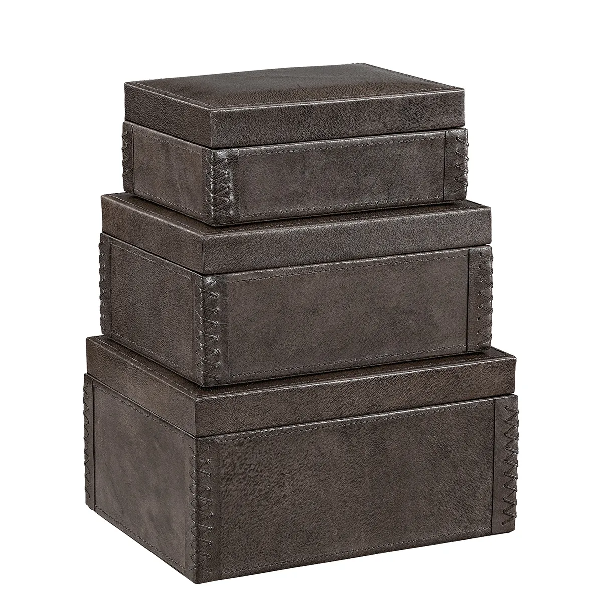 Förvaringsboxar i läder Mendoza 3-pack Deep brown