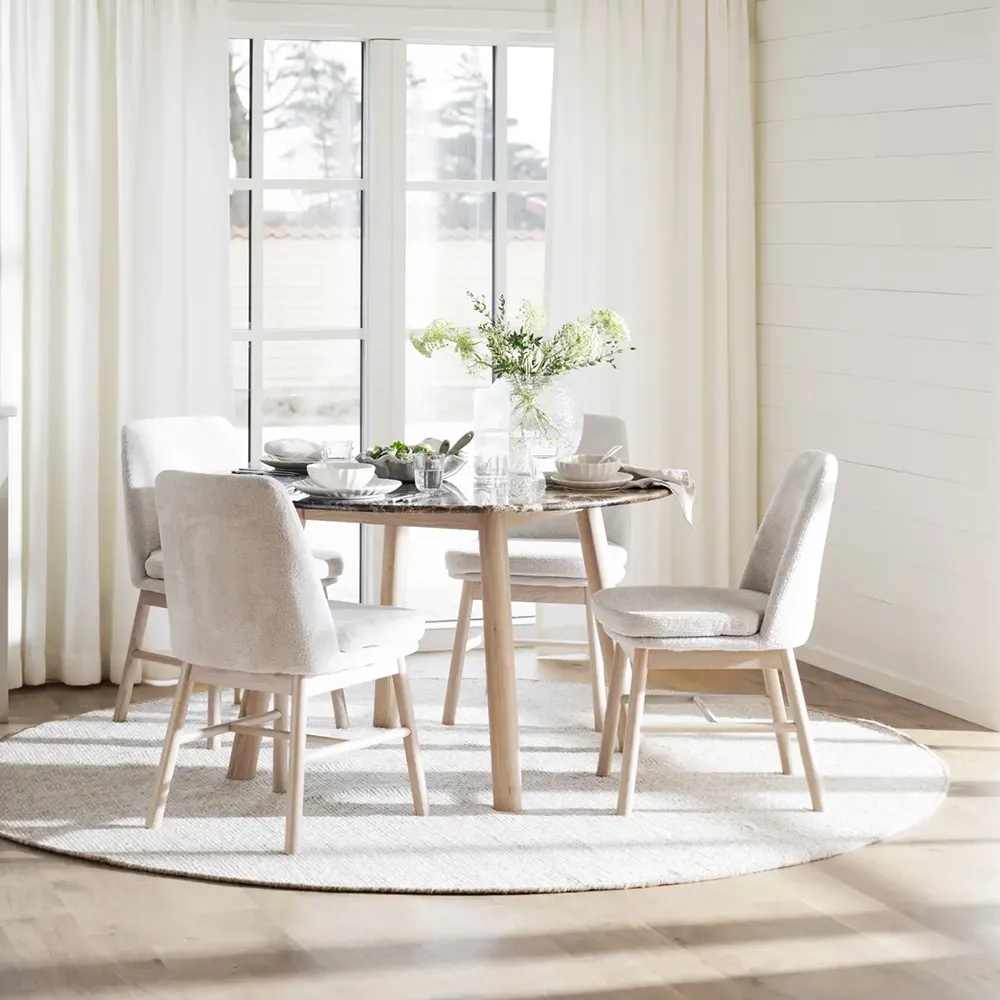 Taransay matbord Ø125 cm brun marmor/vitpigmenterad ek