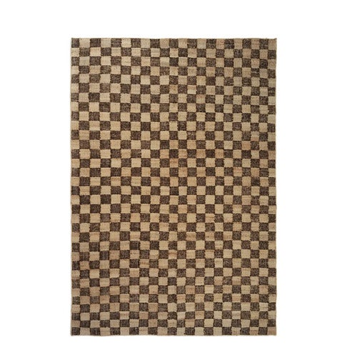 Handvävd Ullmatta Check 200x300 cm Coffee